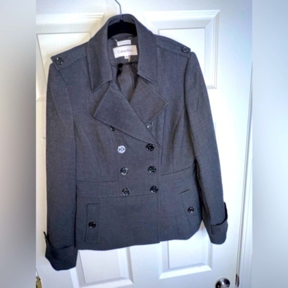Calvin Klein Petite 6 Stretch Gray Double Breasted Blazer Jacket Lined Suit S 6P